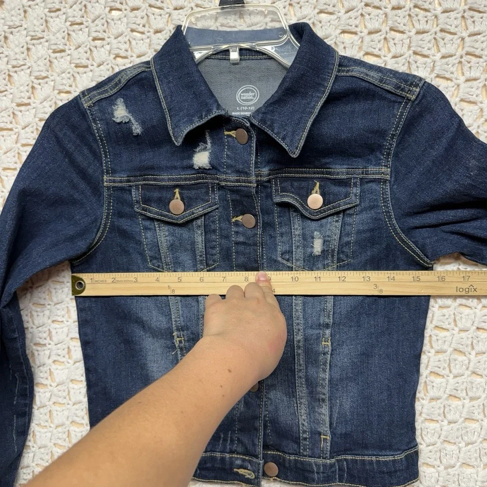 Wonder Nation Denim Jacket Girls Sz L 10-12 Blue Jean Pockets